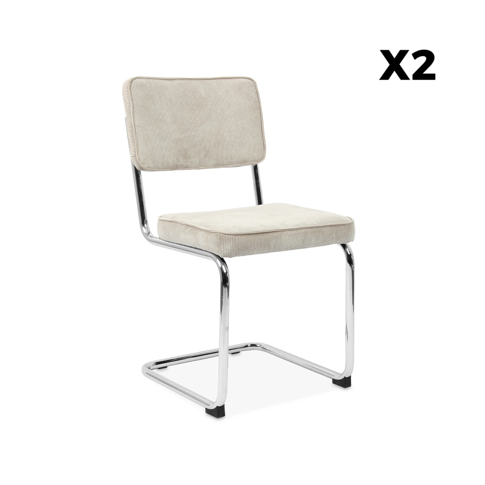 Silla cantilever de pana, set de 2, gris beige