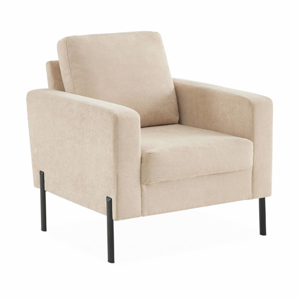 Poltrona in velluto a coste, gambe in metallo, beige - sweeek