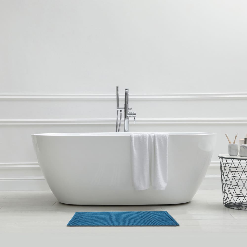 Tapis de bain en polycoton uni bleu 50x80cm - Maisons du Monde