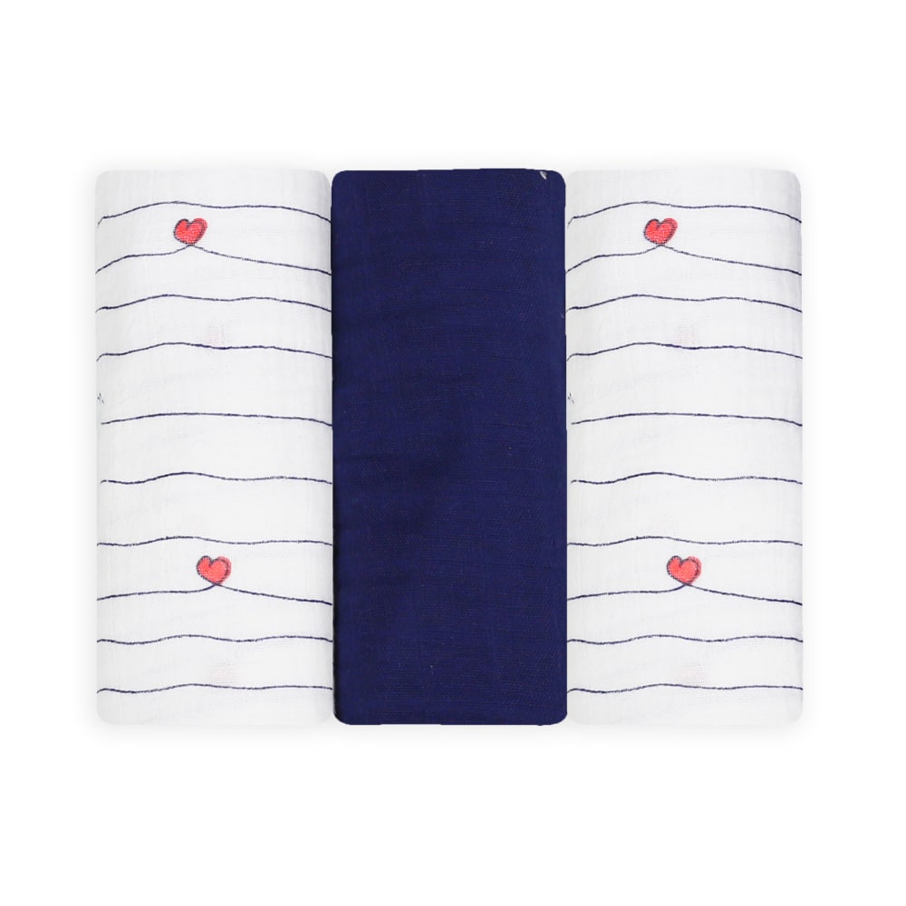 Trois kilos sept Lot de 3 langes bébé Bleu Bleu Certifié Oeko-Tex Coton - 70x1x70cm