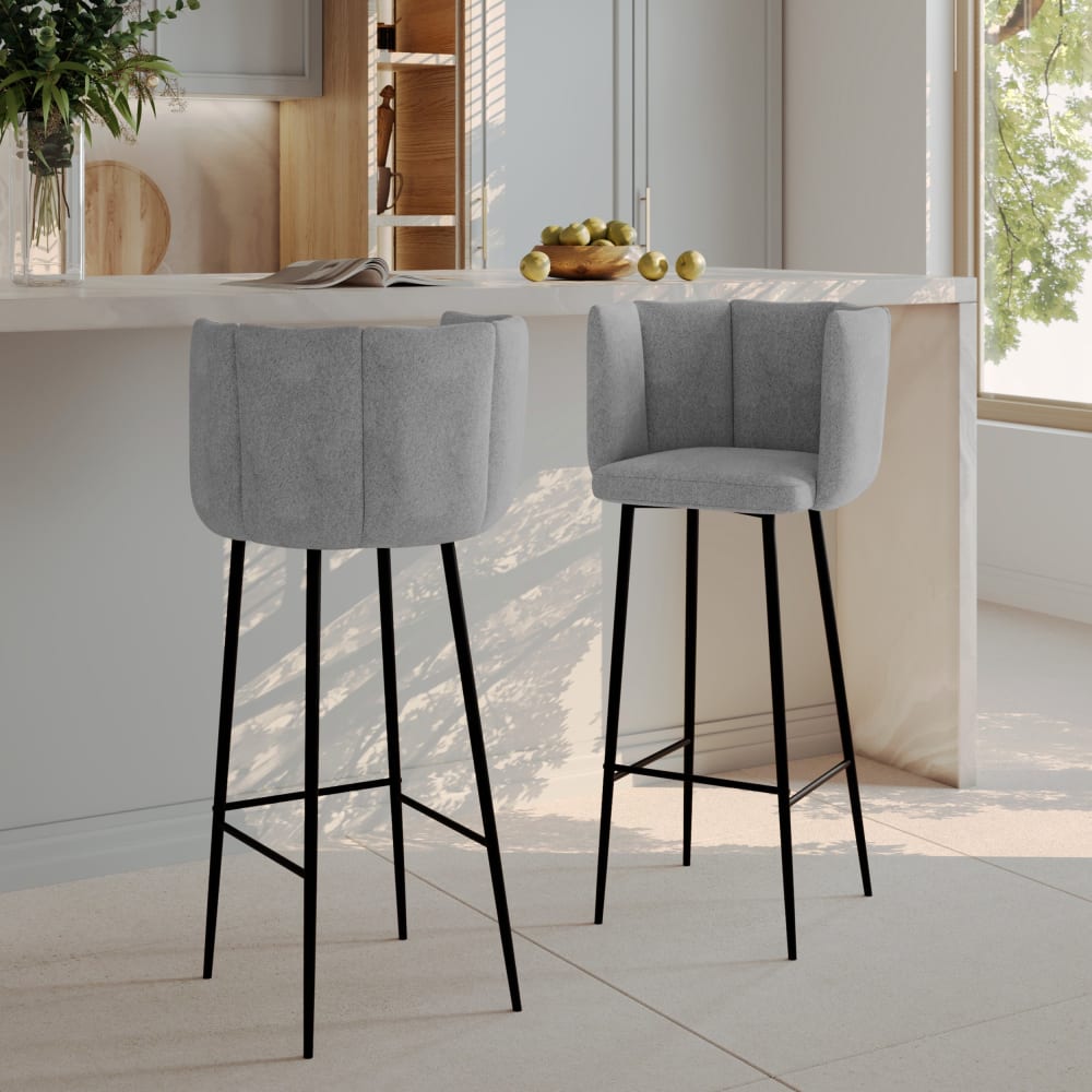 Set de 2 sillas de bar de terciopelo gris claro 75 cm - Maisons du Monde