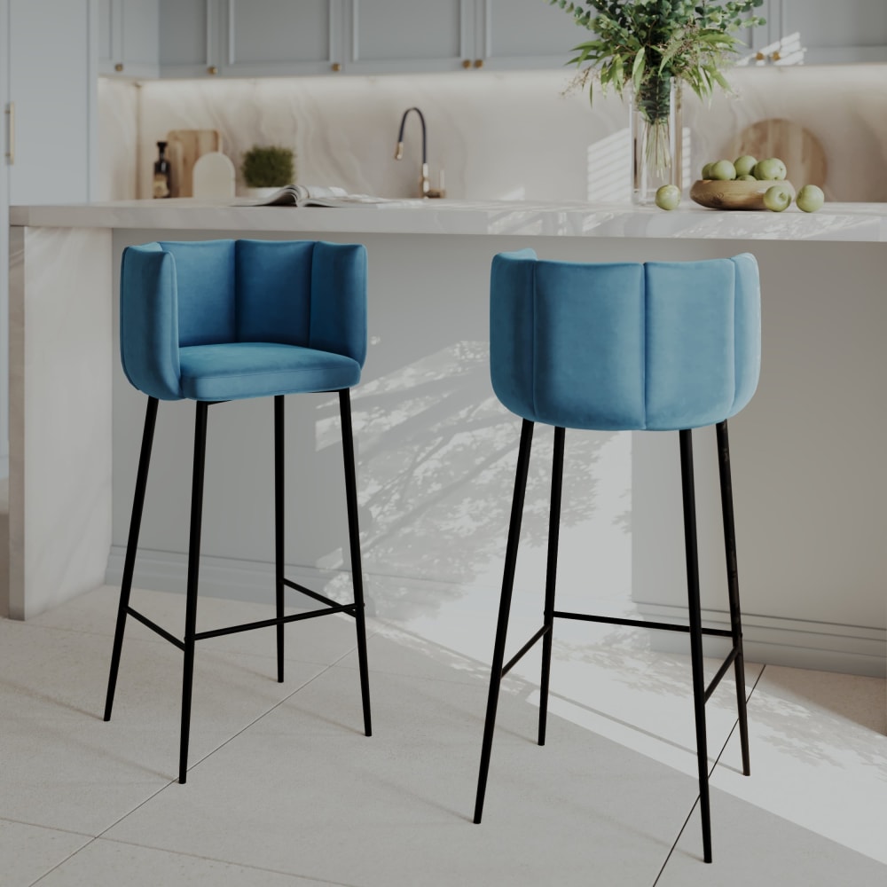 Set di 2 sgabelli da bar in velluto blu 75 cm - Maison Pavane