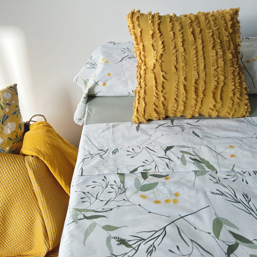Juego de sábanas 100% algodón 3 piezas flores natural - cama 135 cm - Maisons du Monde
