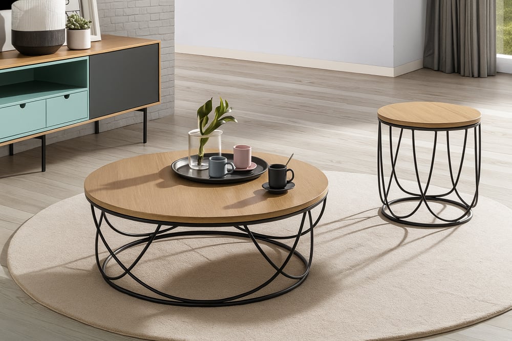 Mesa de centro de diseño con chapa de madera. Ø 80 × 30 cm - Maisons du Monde