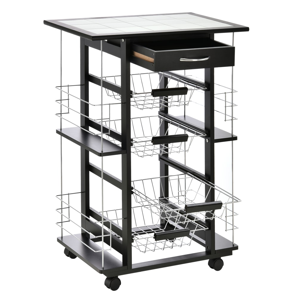 Carrello da cucina salvaspazio legno di pino metallo nero bianco