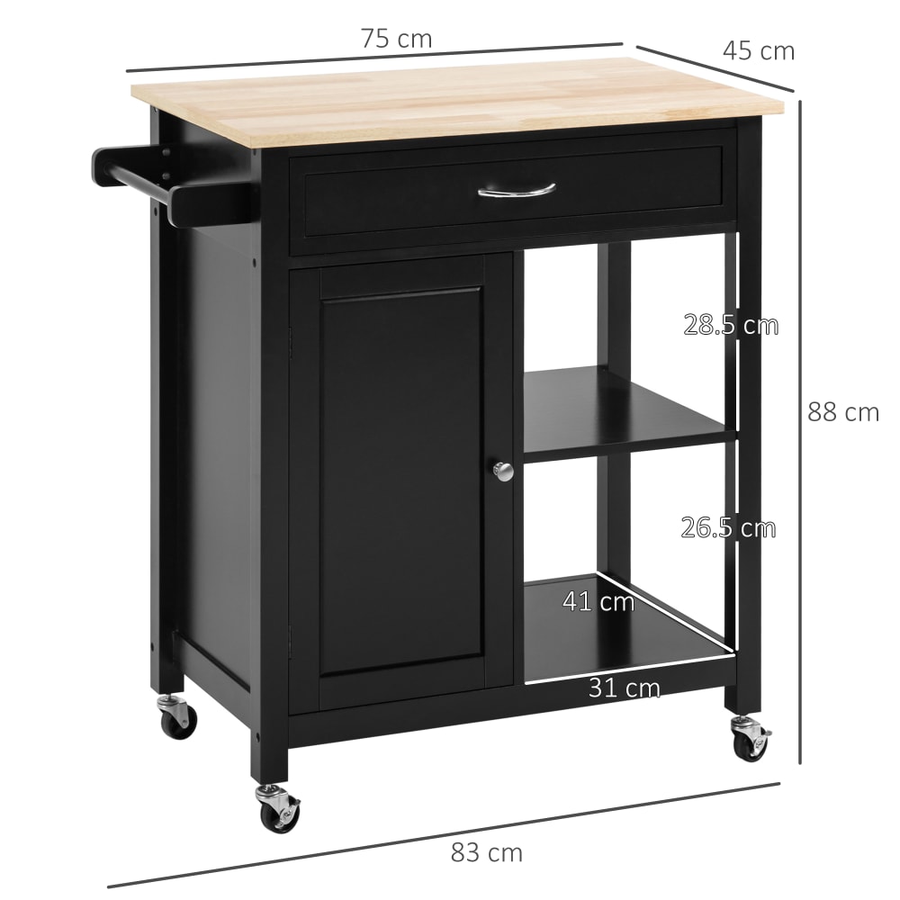 Carrello da cucina con cassetto e ripiani carrellino nero -