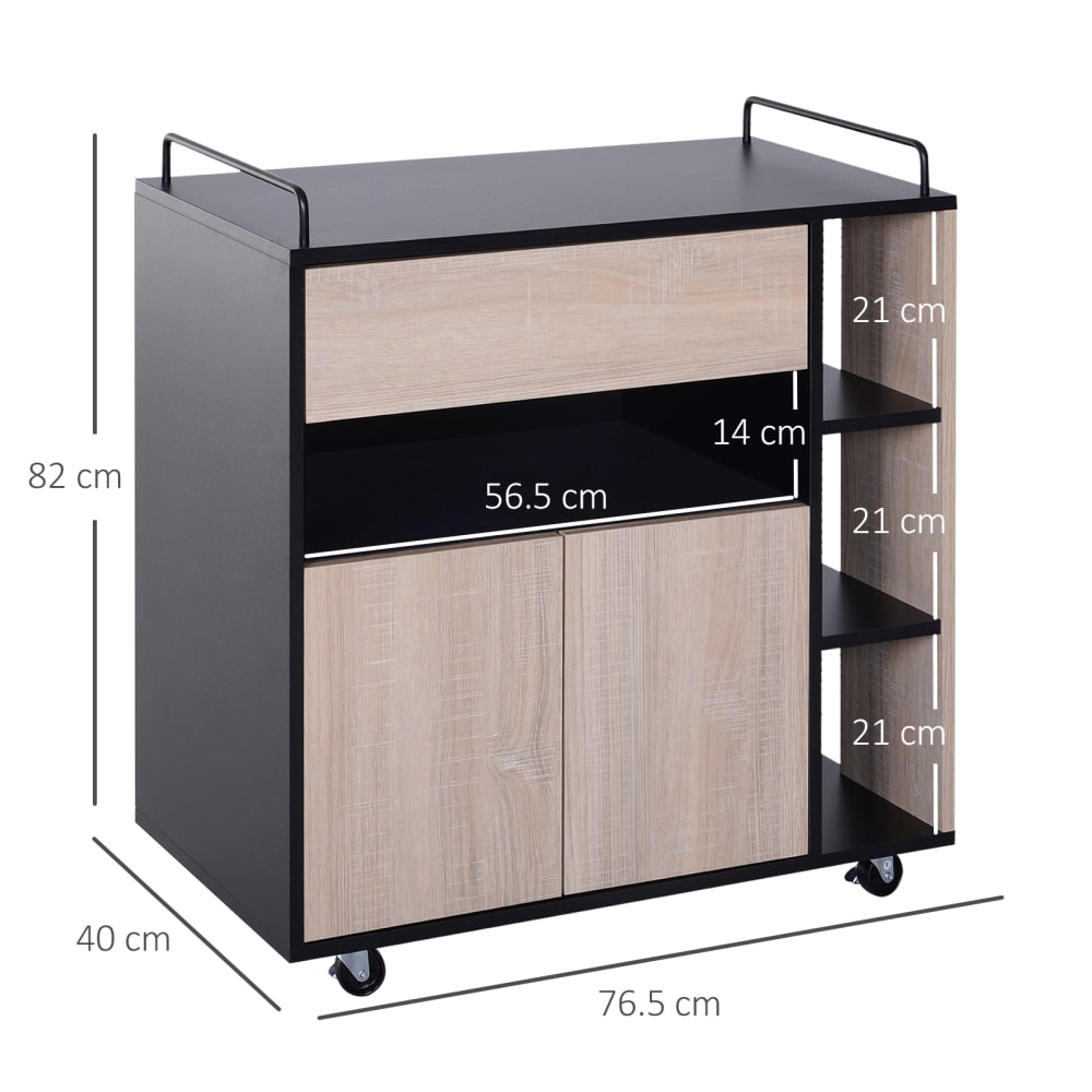 Carrello da cucina moderno con ruote cassetto anta legno rovere -