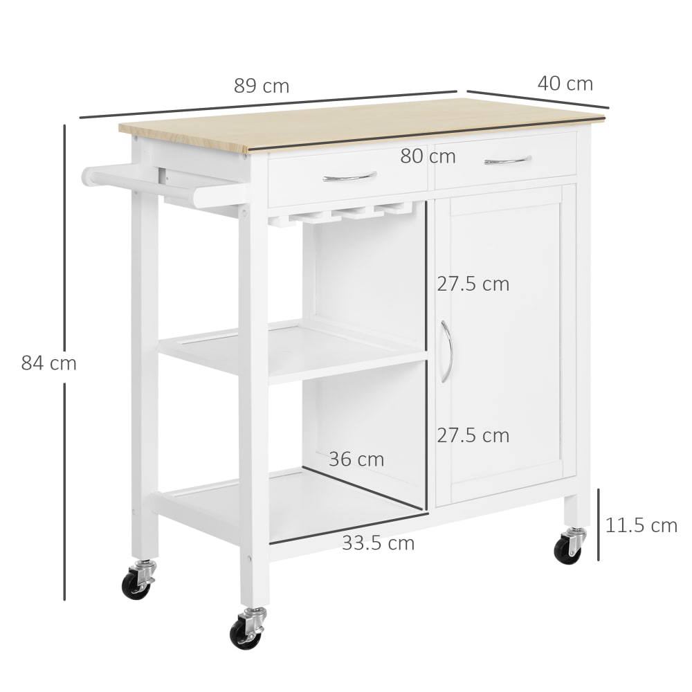 Carrello da cucina classico con cassetti salvaspazio legno bianco