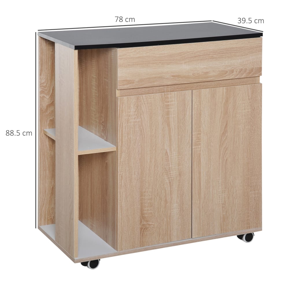 Carrello da cucina con ruote e cassetti legno truciolato rovere
