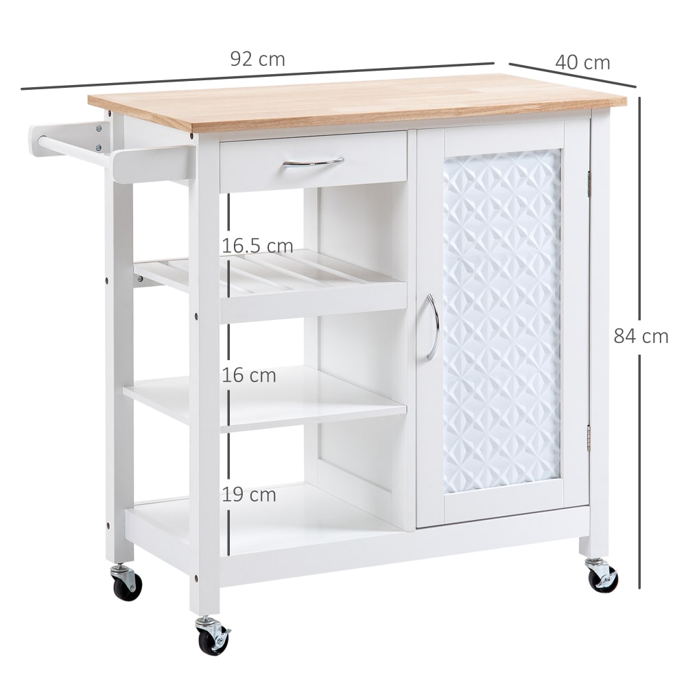 Carrello da cucina con cassetto armadietto e ripiano 3 livelli -