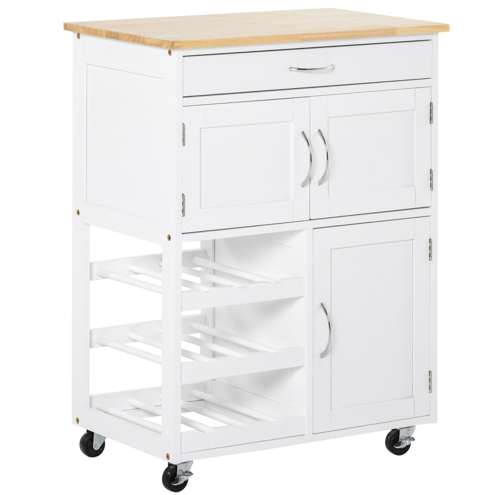 Carrello portavivande carrellino per cucina in legno bianco -