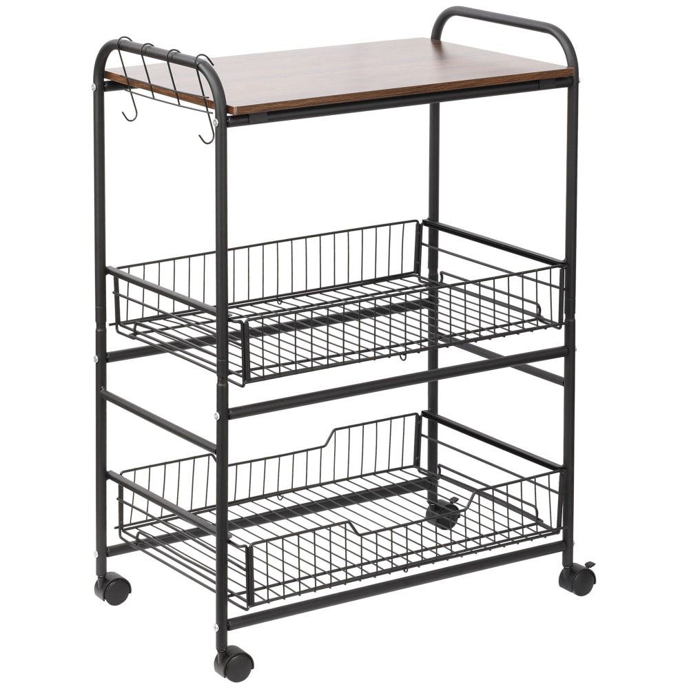 Carrello da cucina stile industriale 4 ruote 2 cestini 4 ganci - Marrone - Pannello di particelle