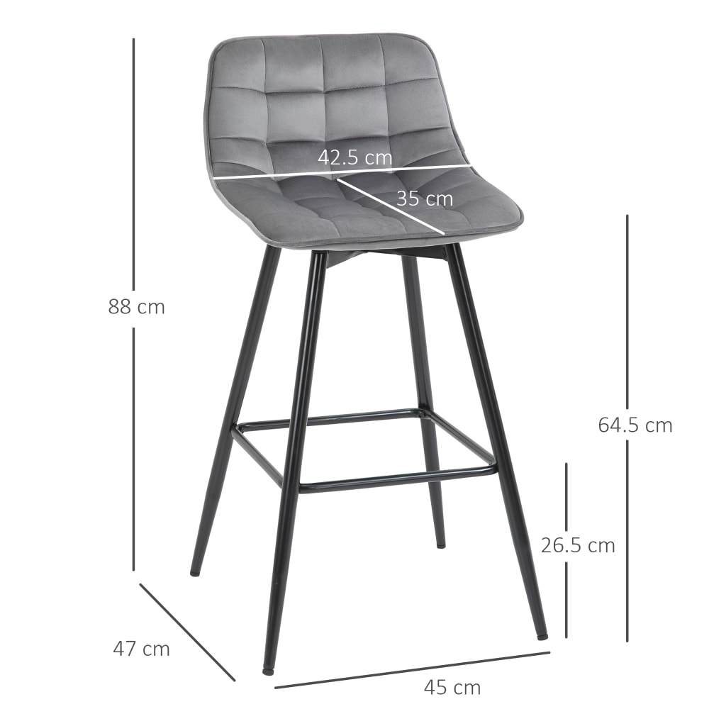 Set 2 sgabelli da bar nordico rivestimento velluto metallo grigio