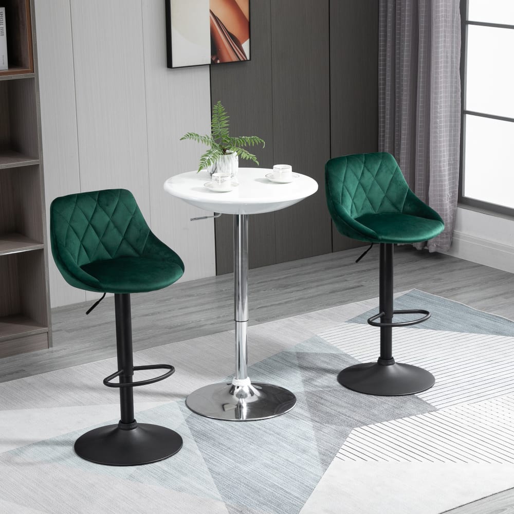 Set 2 Sgabelli da Bar Girevoli Velluto Verde Altezza Regolabile -