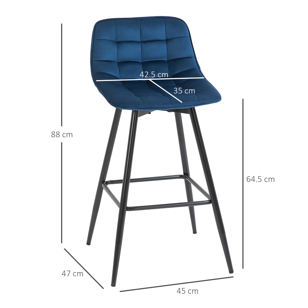 Set 2 sgabelli da bar stile nordico metallo velluto blu - Homcom