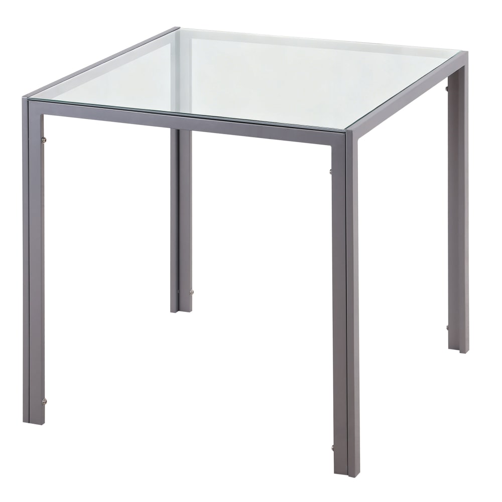 Tavolo da pranzo quadrato in metallo e vetro 75x75x75cm grigio -