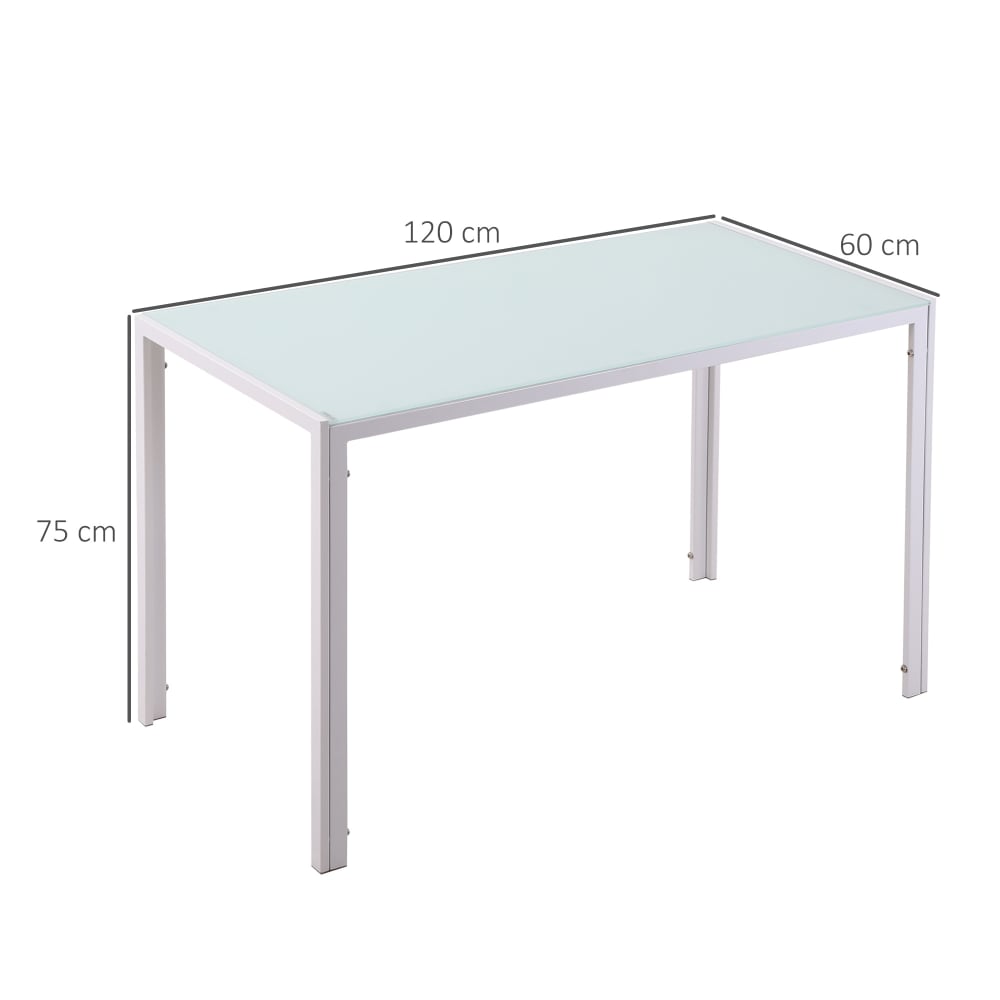 Tavolo da pranzo moderno in metallo e vetro 120x60x75cm bianco -