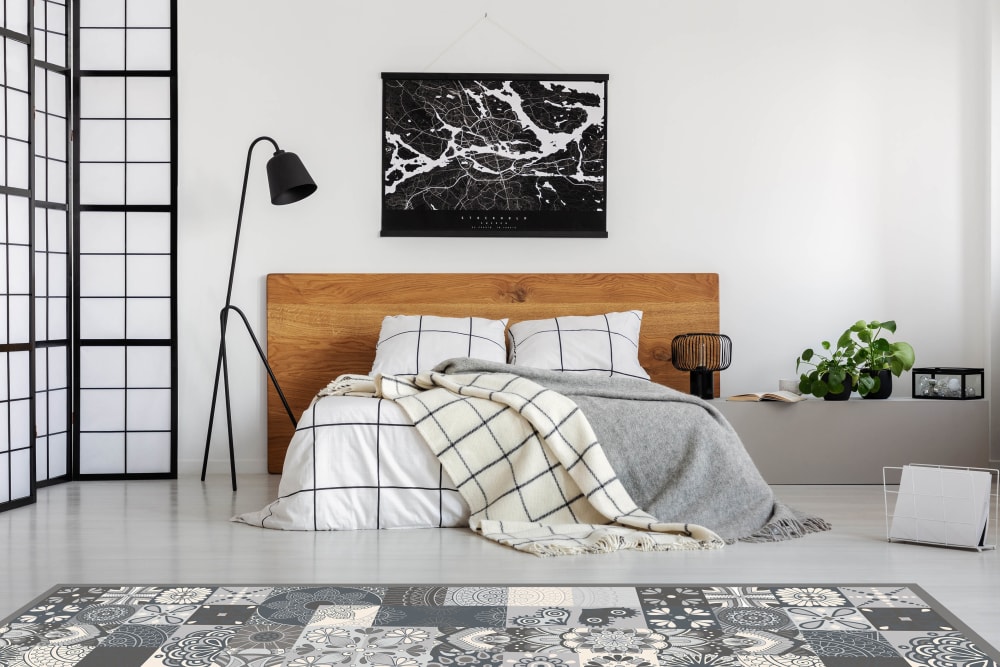 Tapis vinyle carreaux ciments cuisine gris 300x200cm