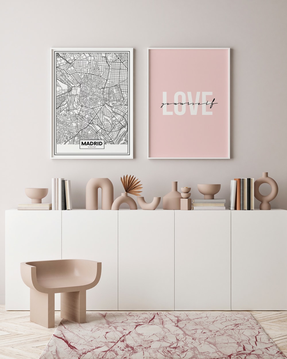 Tapis vinyle marbre blanc et rose 120x160cm - Maisons du Monde