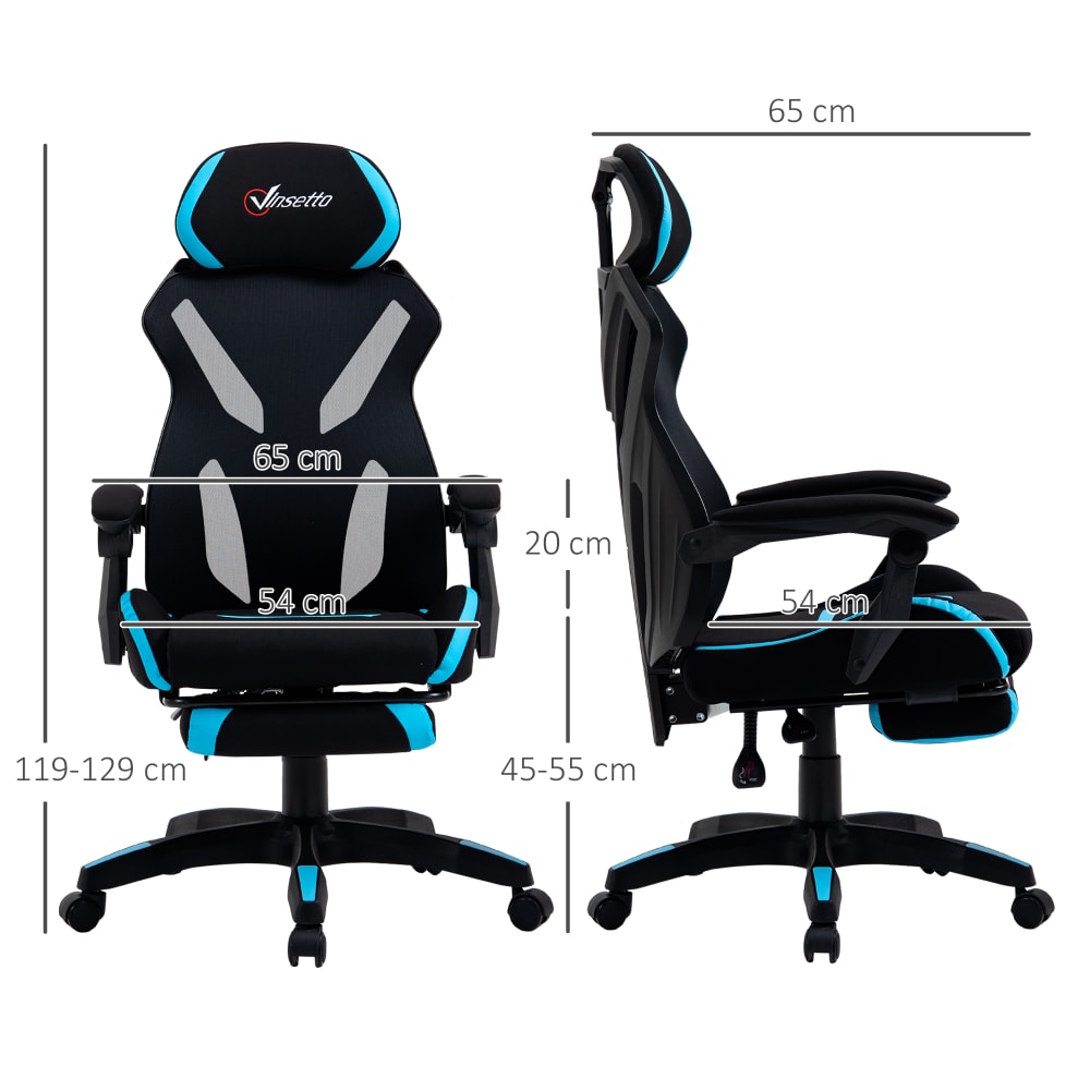 Sedia gaming ufficio racer ergonomica in tessuto nero e blu -