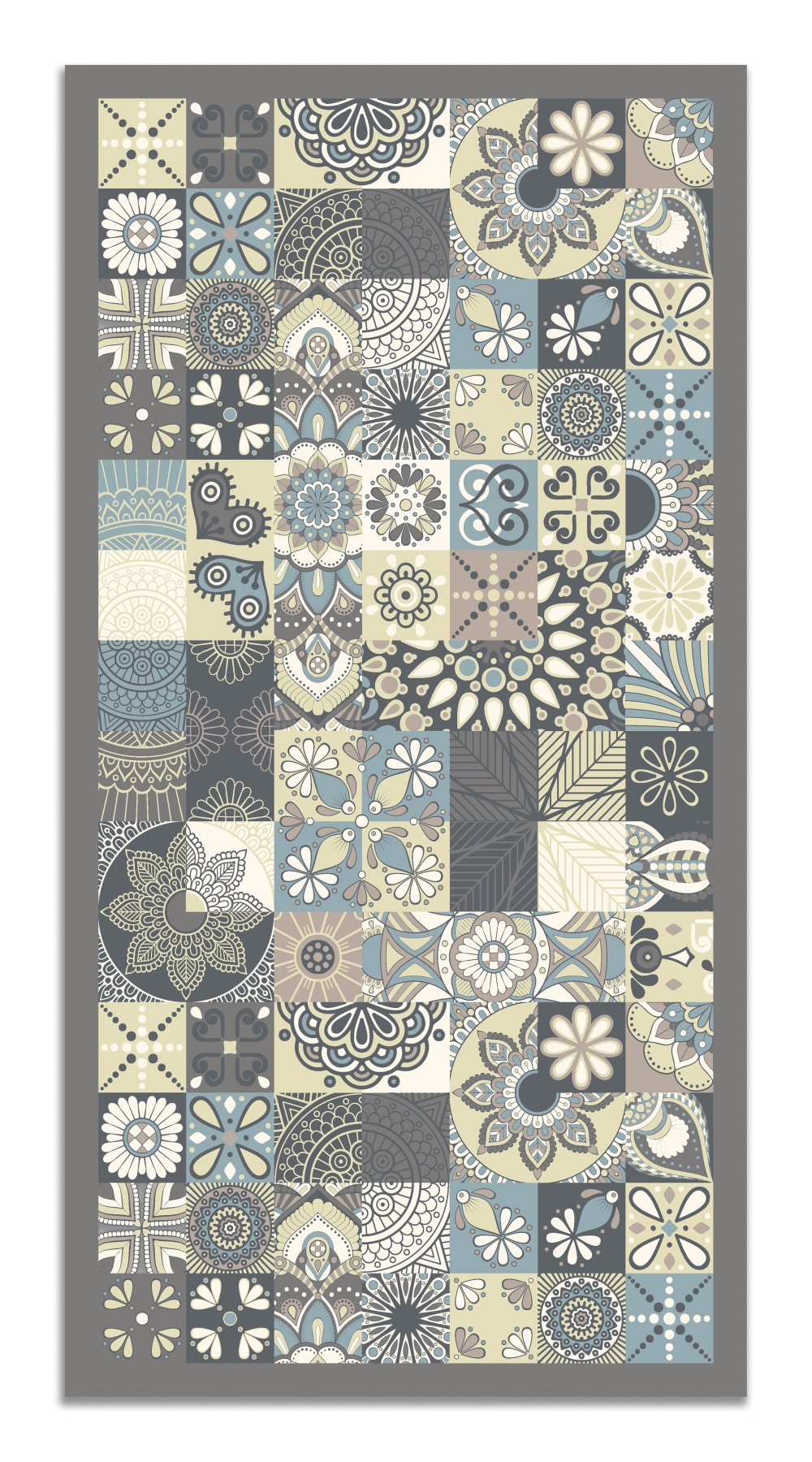 Tapis vinyle carreaux ciments cuisine bleu 80x300cm