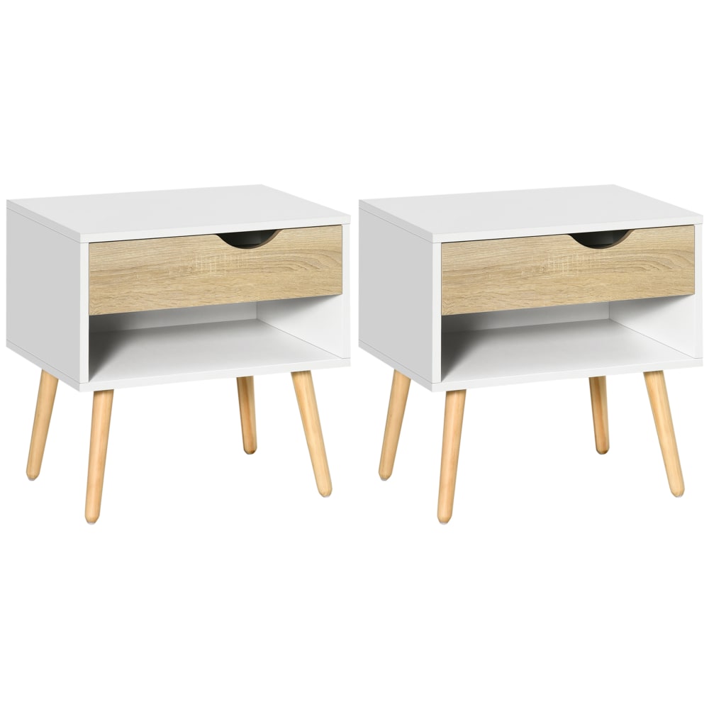 Set di 2 comodini moderni con cassetto e mensola bianco rovere - Multicolore - Pannello di particelle