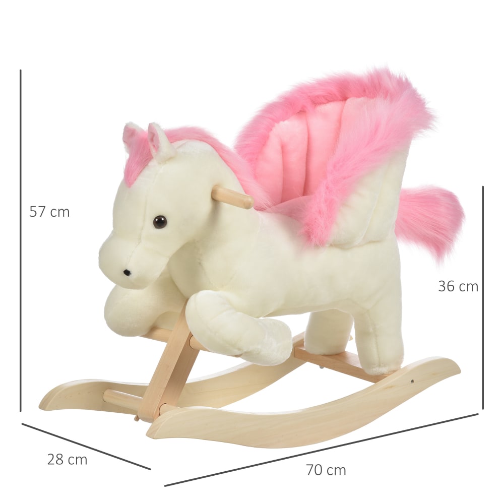 Cavallo a dondolo per bambini con suoni in legno di pioppo rosa