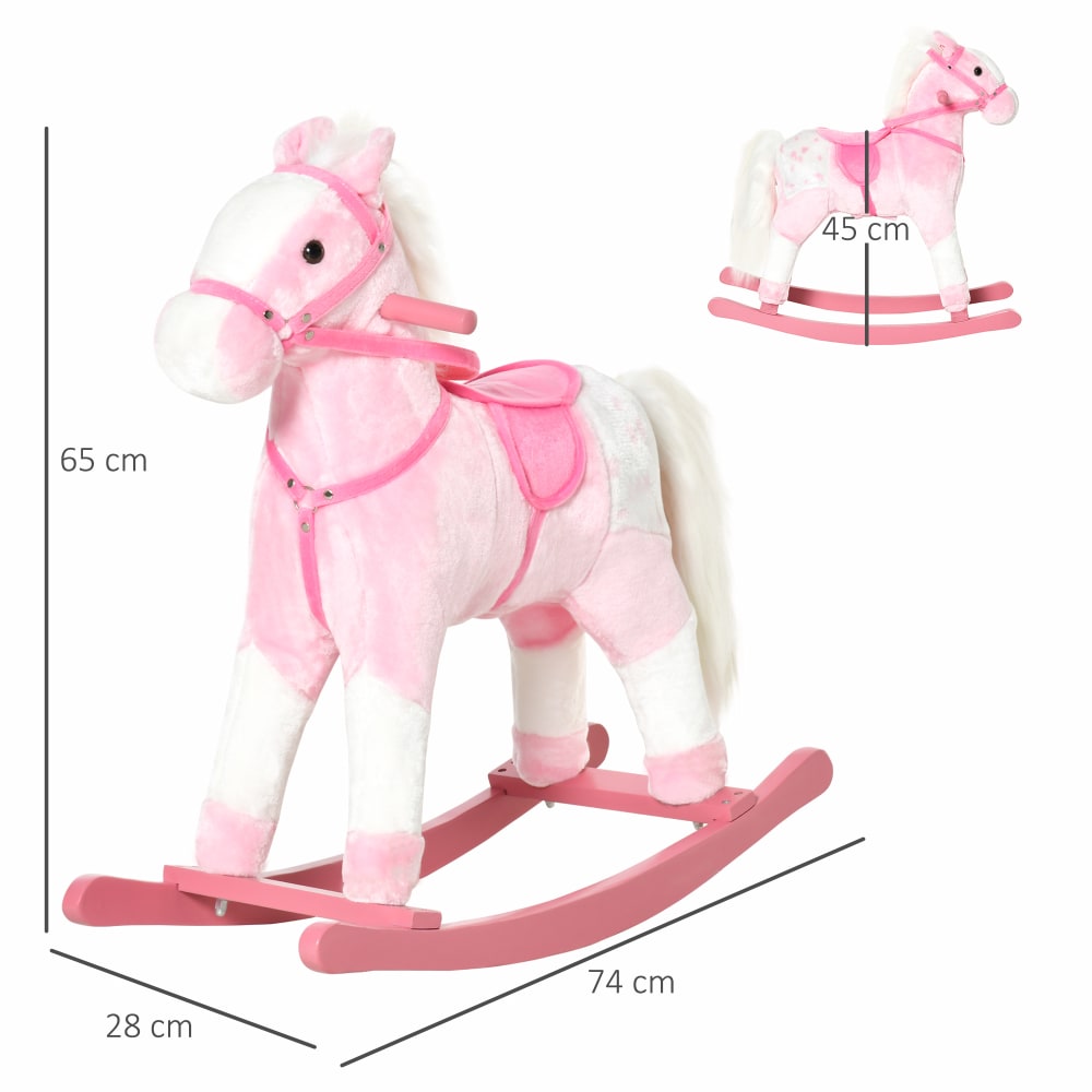 Cavallo a dondolo con suono animale per i bambini in legno rosa -