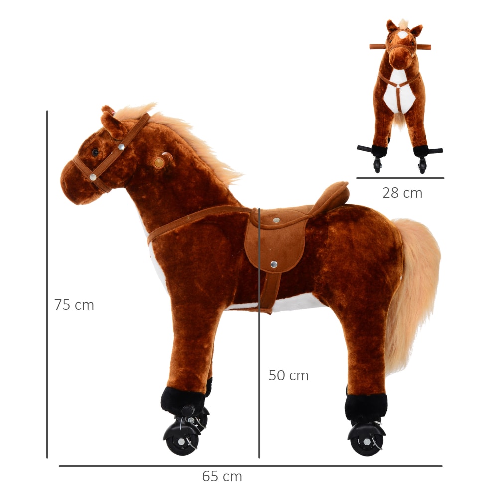 Cavallo per i bambini con ruote suono peluche marrone - Homcom