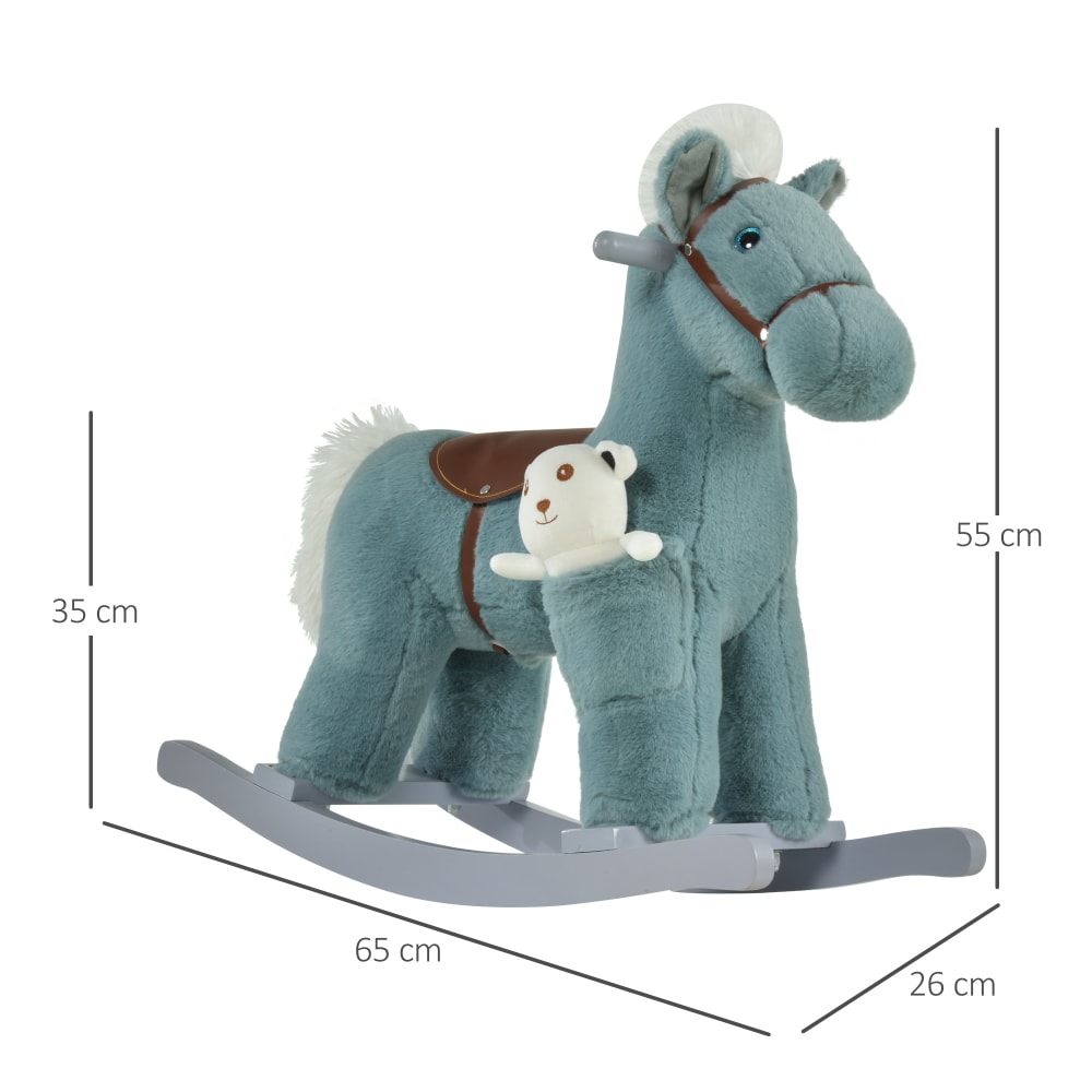 Cavallo a dondolo con orsetto e suoni età 18-36 mesi 65x26x55cm -