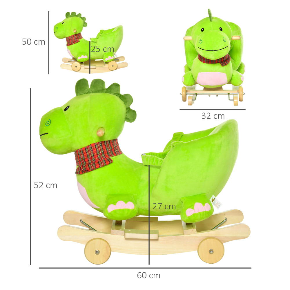 Cavallo a dondolo con ruote drago per bambini 18-36 mesi verde -