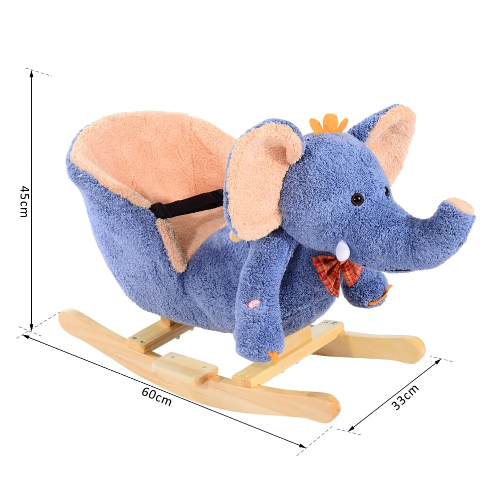 Cavallo a dondolo elefante per i bambini in legno blu - Homcom