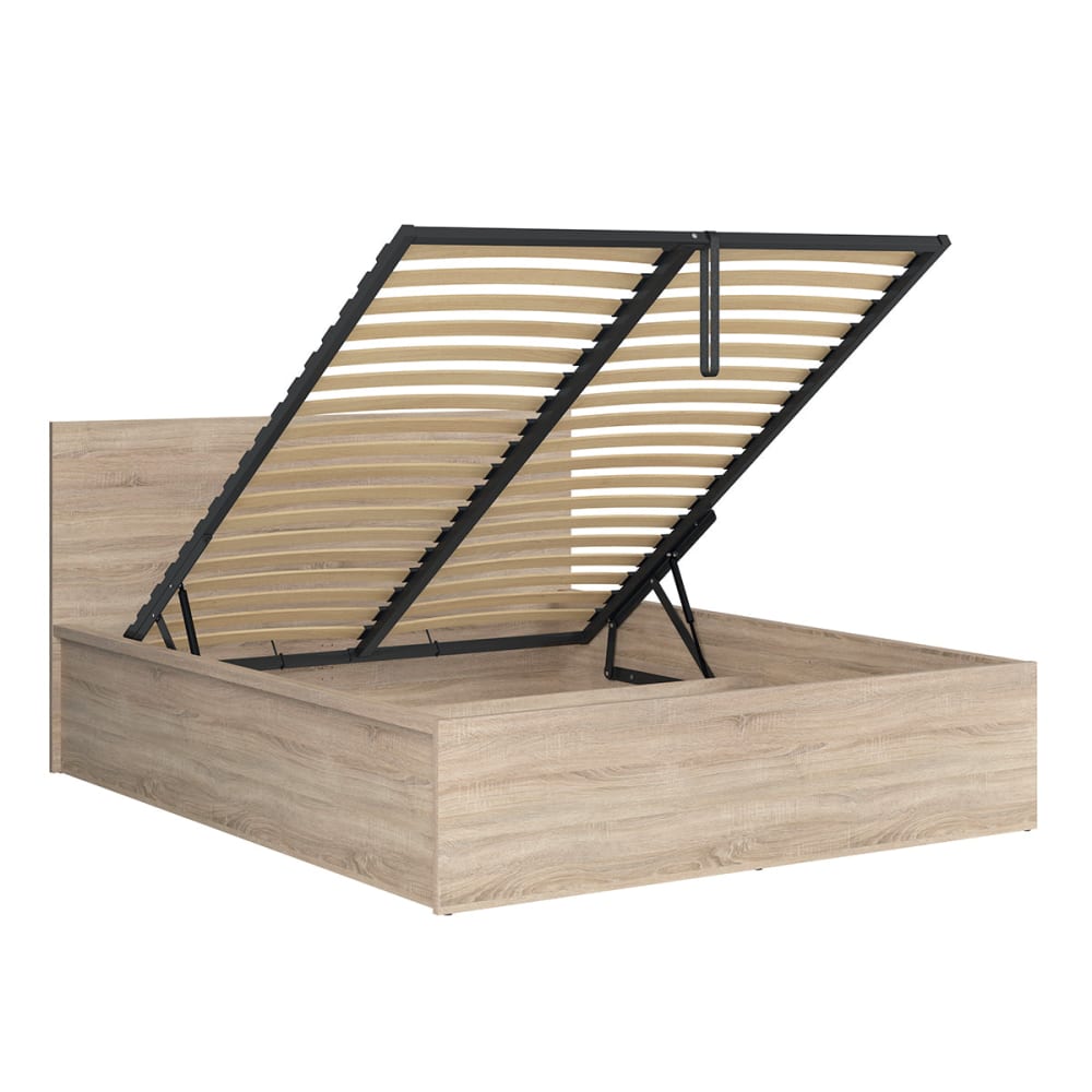 Lit coffre 160x200 sommier inclus panneaux mdf beige