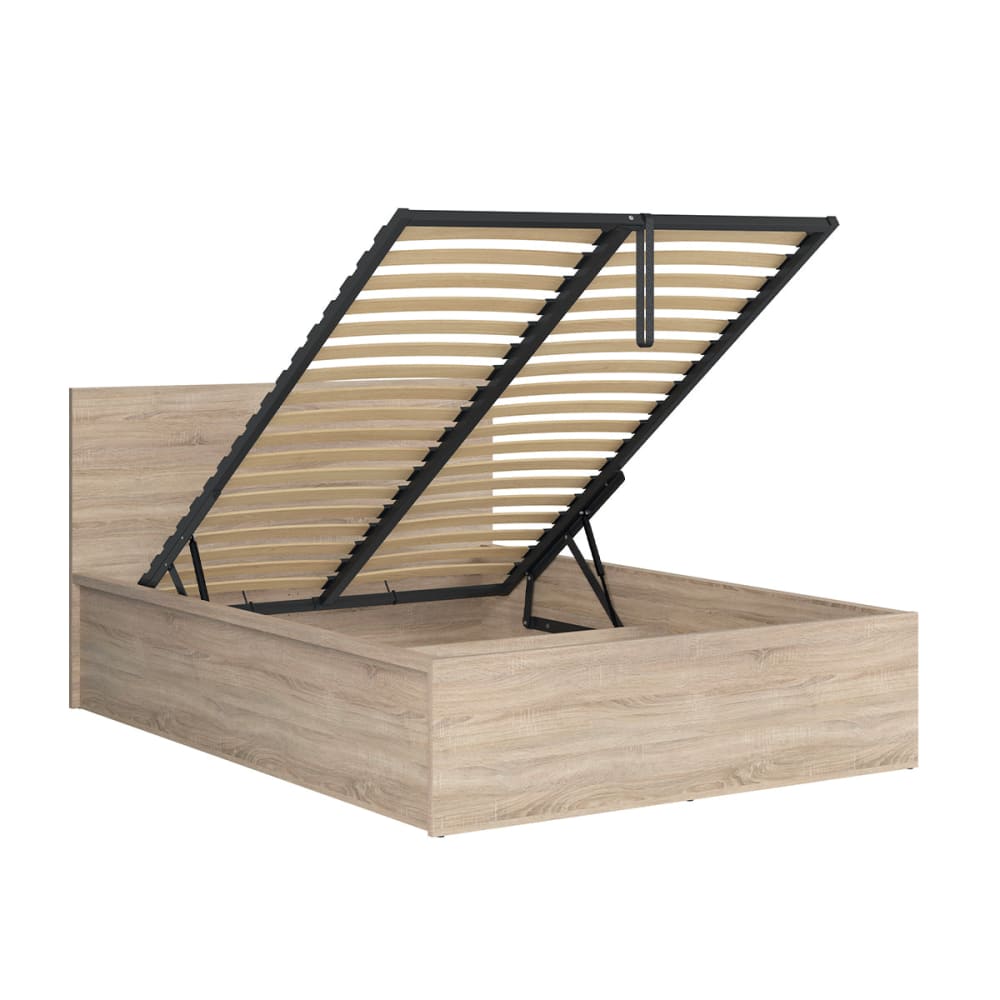 Lit coffre 140x200 sommier inclus panneaux mdf beige