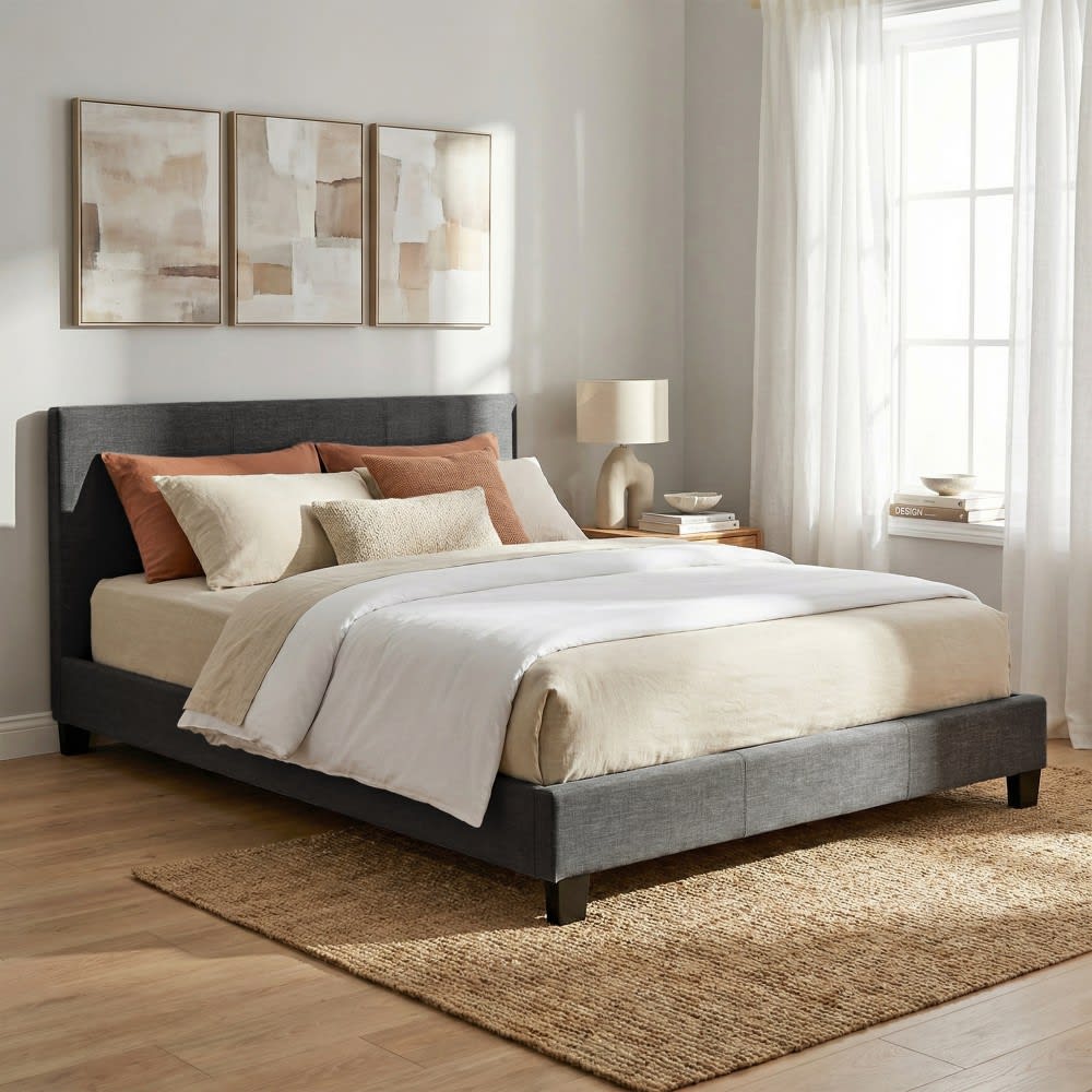 Lit avec sommier, gris foncé, 140x200 cm - Maisons du Monde