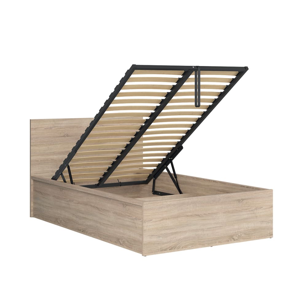 Lit coffre 120x200 sommier inclus panneaux mdf beige