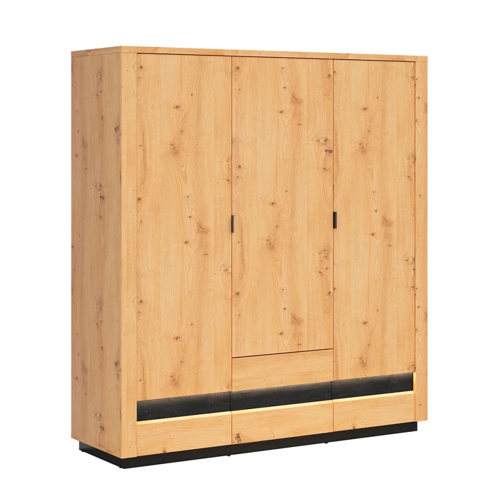 Petits meubles Armoire 3 portes 2 tiroirs avec led panneaux mélaminés noir Beige Panneau De Particules - 180x199x56cm