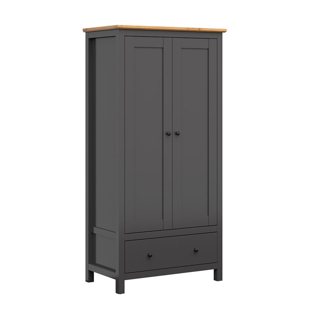Petits meubles Schrank 2 Türen 1 Schublade MDF Anthrazitgrau und Holz - Spanplatte