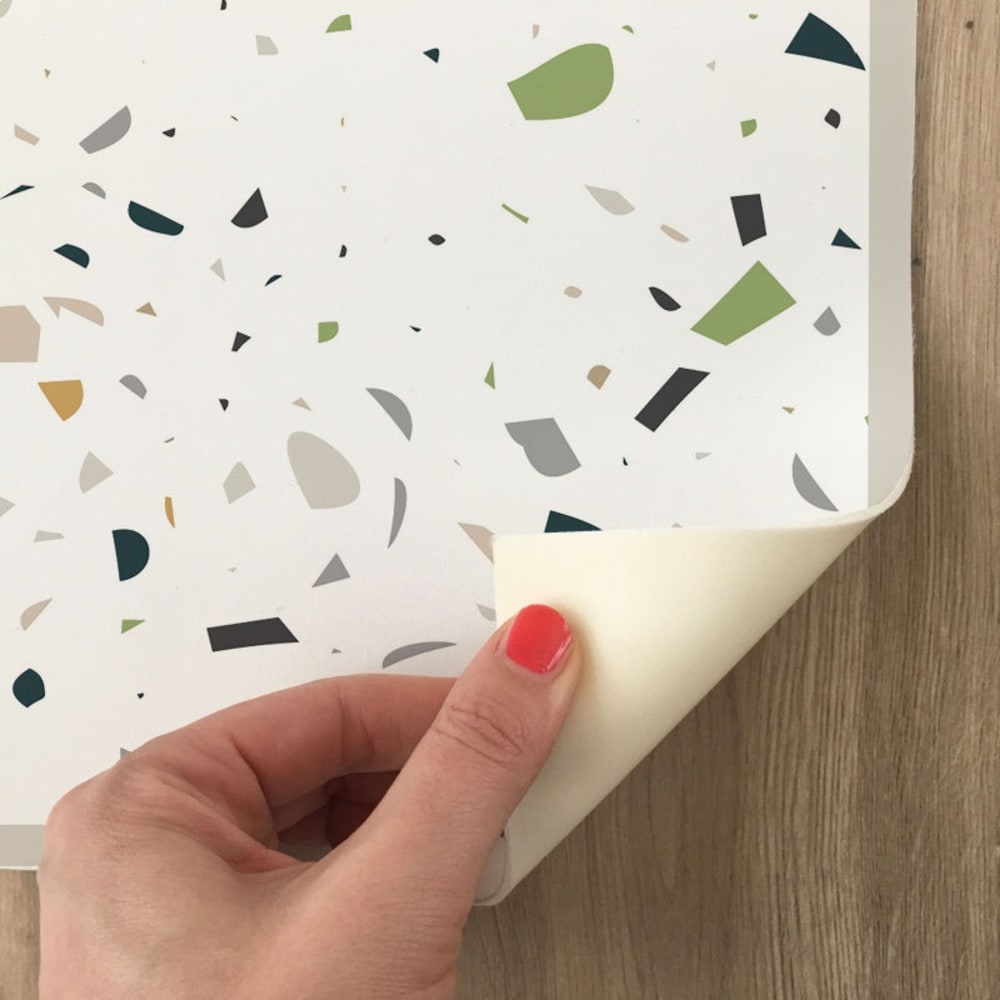 Tapis vinyle vert et gris terrazzo 48x198 cm — vue 4