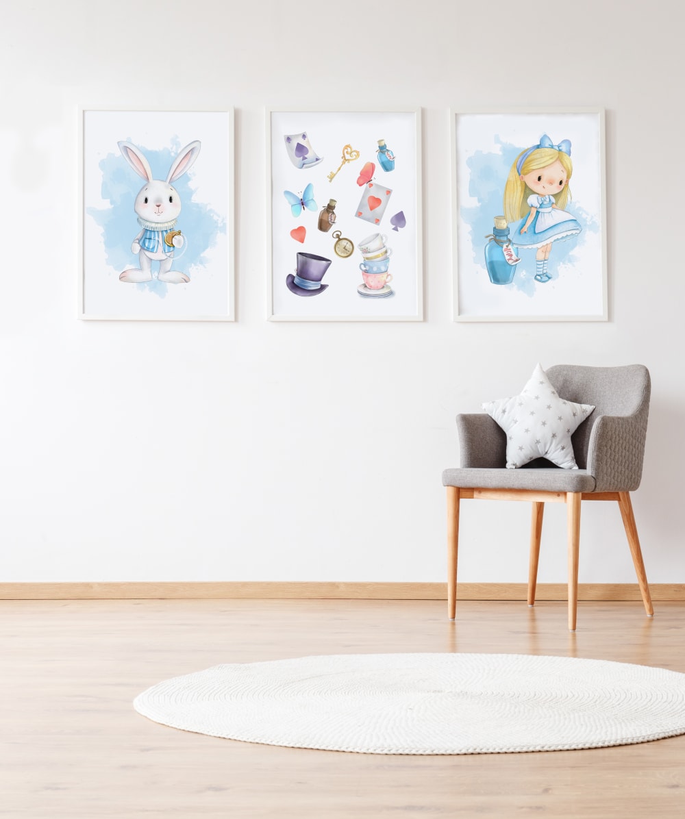 Pack Láminas Conejo Alicia 2 enmarcada madera blanca 43X33 cm - Maisons du Monde