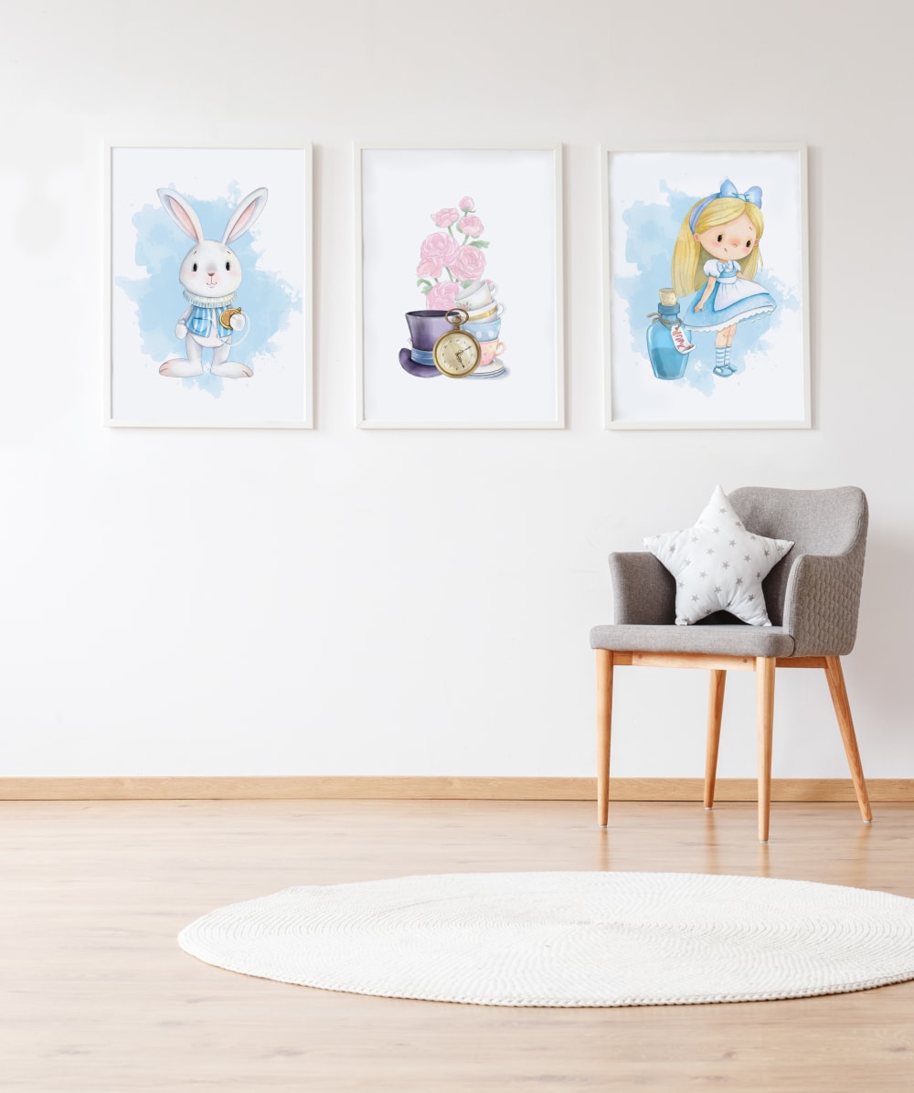 Confezione Alice Rabbit con cornice in legno bianco 43X33 cm -