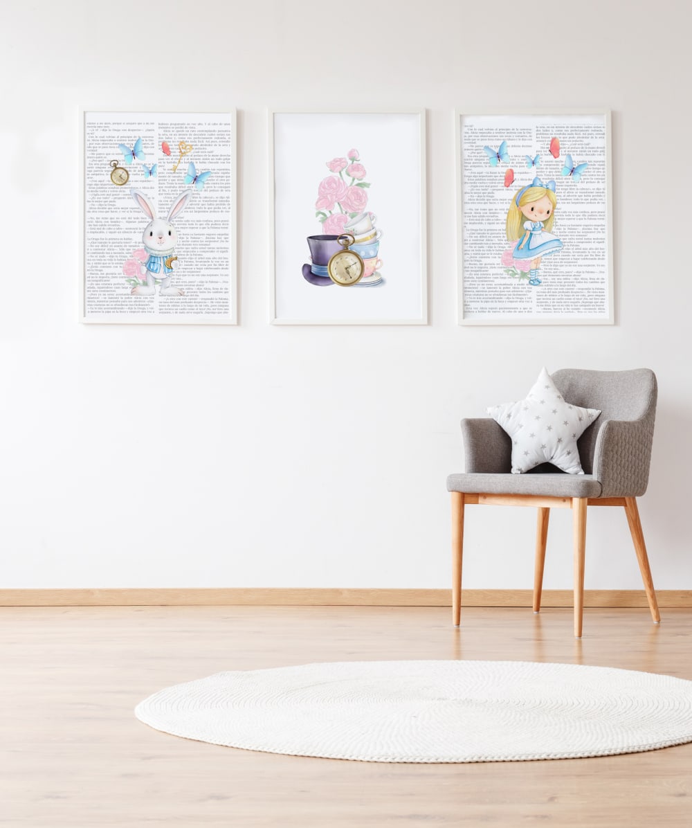 Pack encadré bois blanc impression le histoire d'alicia lapin 43X33 cm