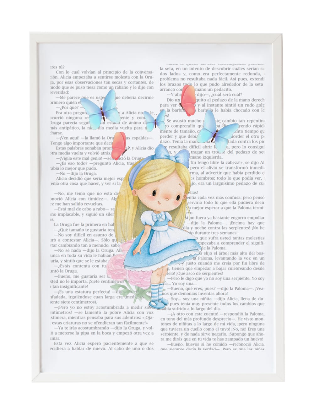 Lámina Alicia cuento enmarcada madera blanca 43X33 cm