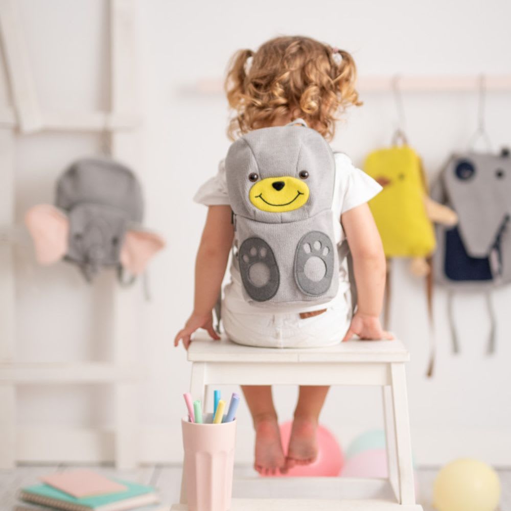 Mochila infantil Oso de algodón 100% gris 31X10X19cm - Maisons du Monde