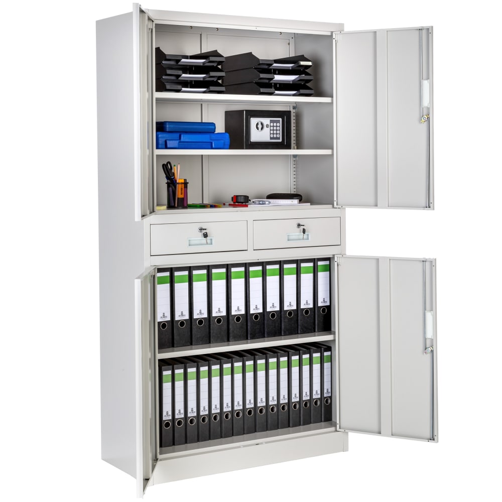 Armoire métallique, 2 tiroirs, 5 compartiments, gris clair 80x180x40cm