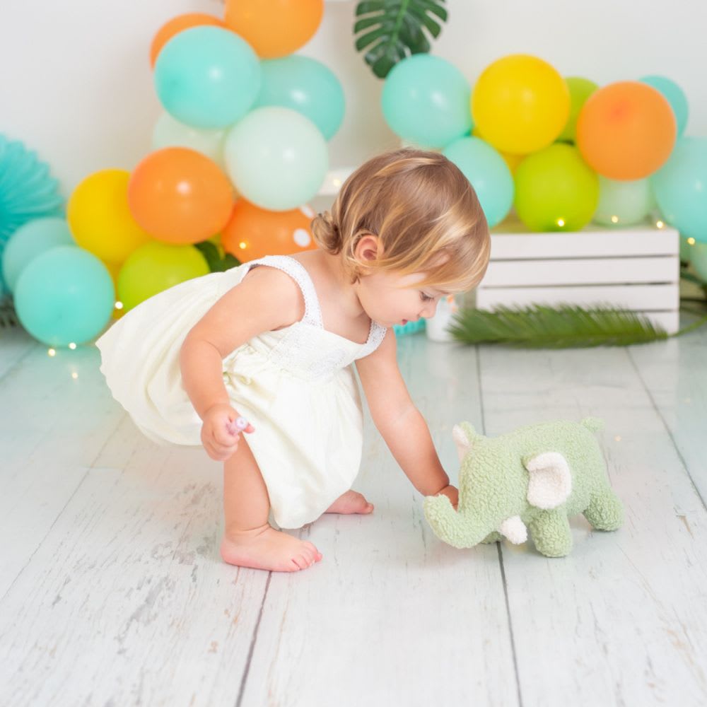 Peluche elefante per bambini in 100% cotone verde 30X8X13cm -
