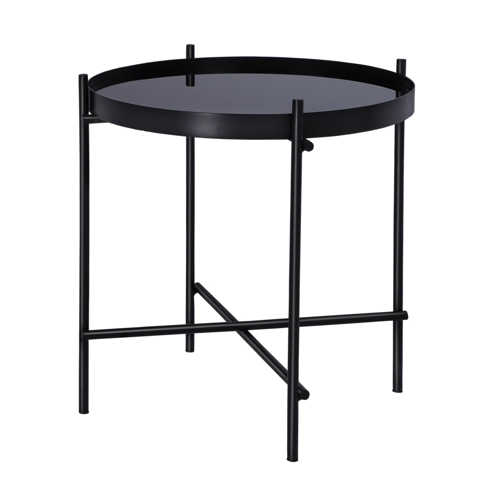 Mesa auxiliar lateral houston ø43x45cm redonda cristal y metal negro