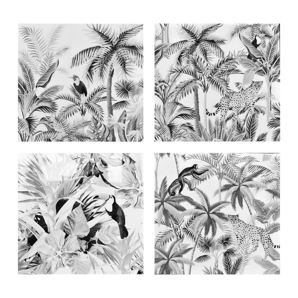 Decoratie Ensemble de 4 tableaux sur toile 28x28cm Gris Bois