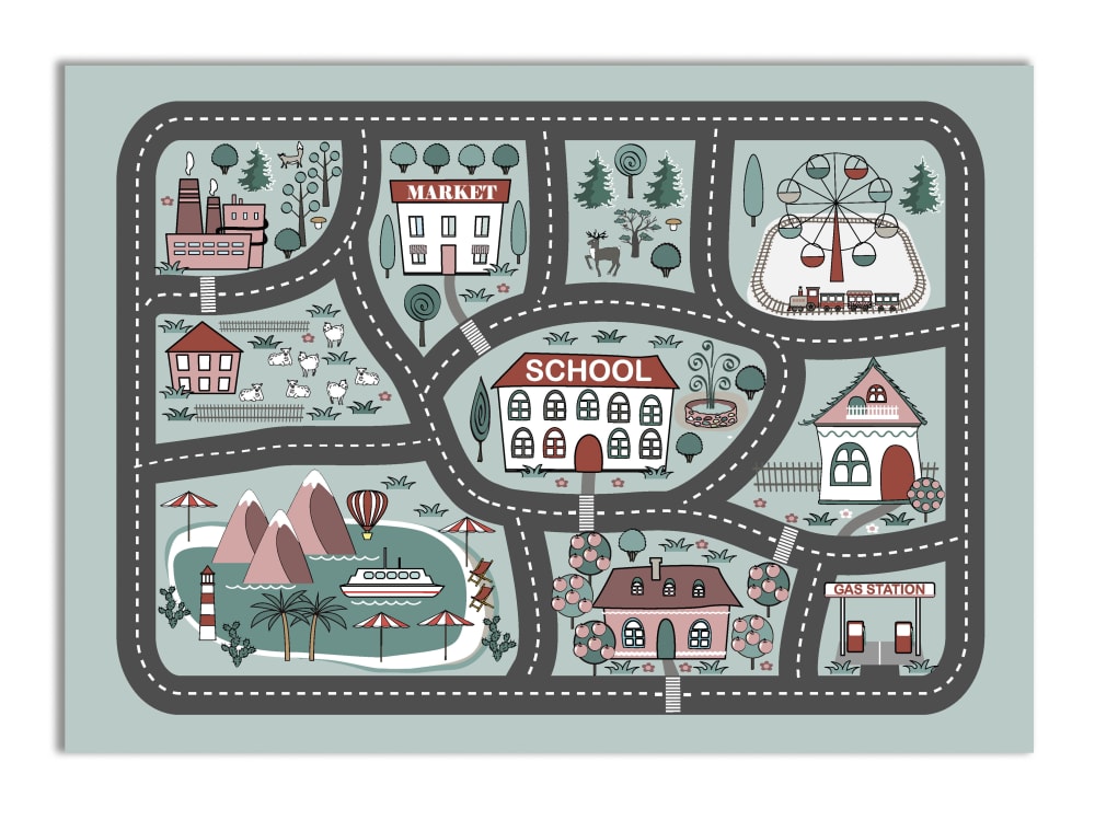 Alfombra vinílica ciudad infantil 160x230 cm