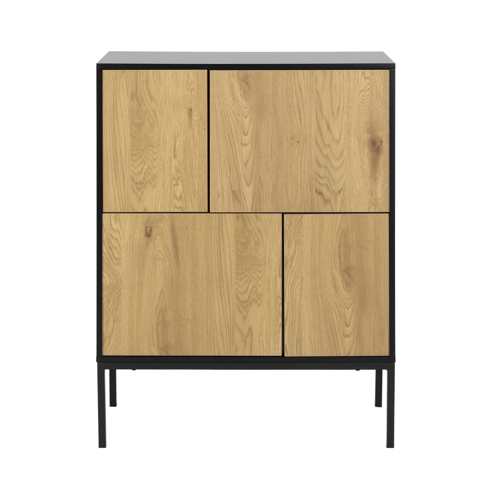 Buffet 4 portes 80x40x103 cm décor chêne et noir - FYNCA